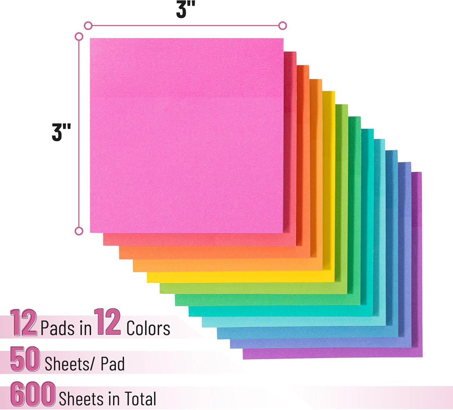 Mr. Pen- Sticky Notes, 3"x3", 12 Pads, 600 Sheets, Vibrant Colors, Sticky Notes Bulk, Self-Stick Note Pads, Perfect for Office, School, Home, Study & Organization