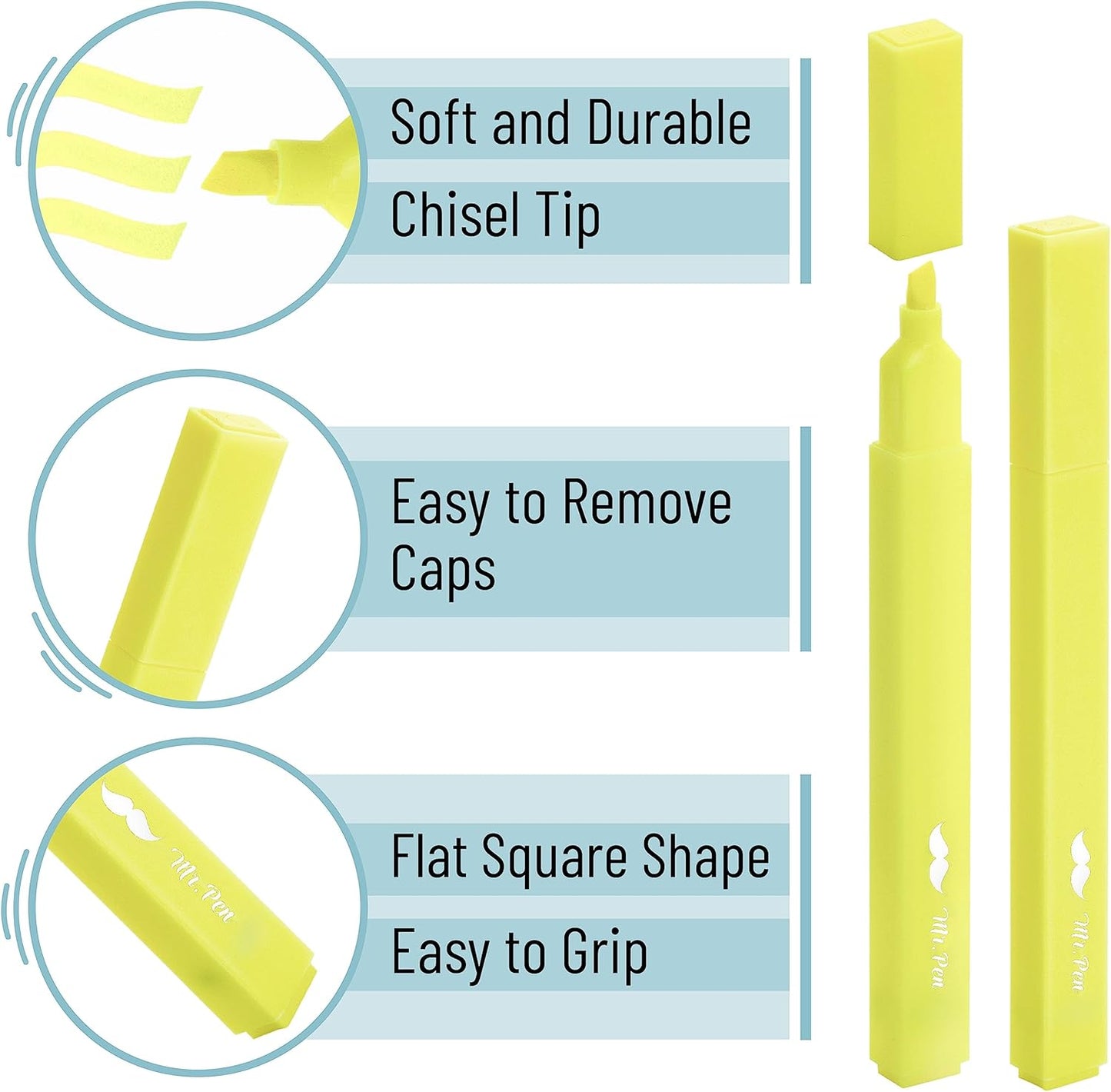 Mr. Pen- Yellow Aesthetic Bible Highlighters No Bleed Through Bulk, 20 pcs, Chisel Tip, Cute Highlighter for Journaling Supplies and School Accessories, Bible Highlighters and Pens No Bleed