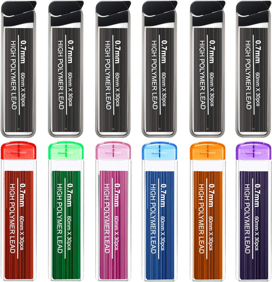 HESTYA 360 Pcs Colored Mechanical Pencil Leads Refills 0.7 mm HB Black Mechanical Pencil Refills, 7 Assorted Colors and Black with Convenient Dispensers for Office Supplies