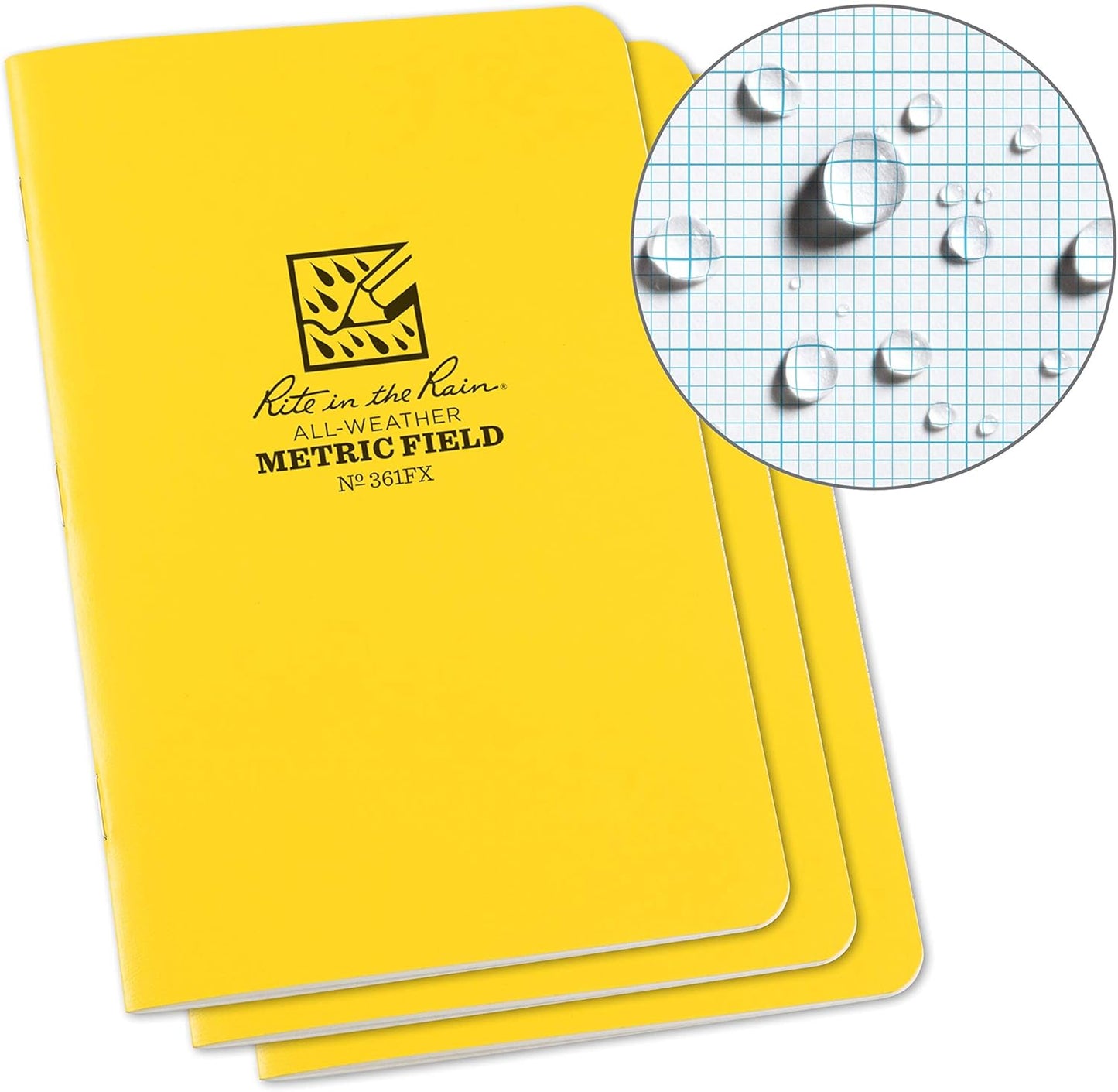 Rite In The Rain Weatherproof Stapled Notebook, 4.625" x 7", Orange Cover, Universal Pattern, 3 Pack (No. OR71FX)