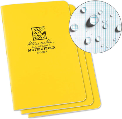 Rite In The Rain Weatherproof Stapled Notebook, 4.625" x 7", Orange Cover, Universal Pattern, 3 Pack (No. OR71FX)