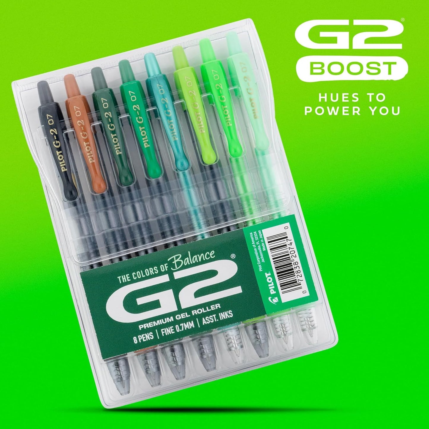 Pilot, G2 Premium Gel Roller Pens, G2 Boost Pink Pack, The Colors of Optimism, 8 Pack Pouch, Fine Point 0.7 mm, Assorted