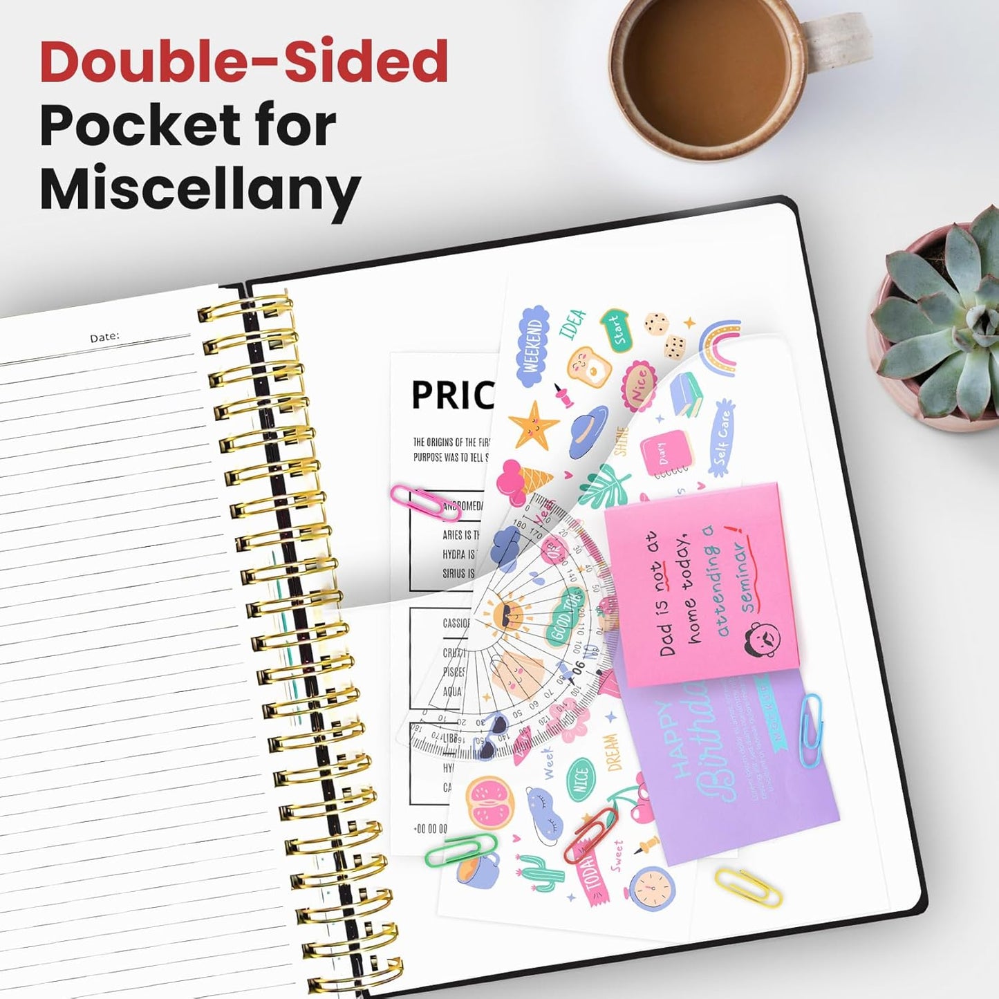 Hardcover Spiral Journal Notebooks for Work With Removable Dividers & Tabs, 8.5"x11" 5 Subject Notebook for Note Taking & Organizer, A4 College Ruled Lined Journal for Women & Writing, Aquamarine, 280 Pages