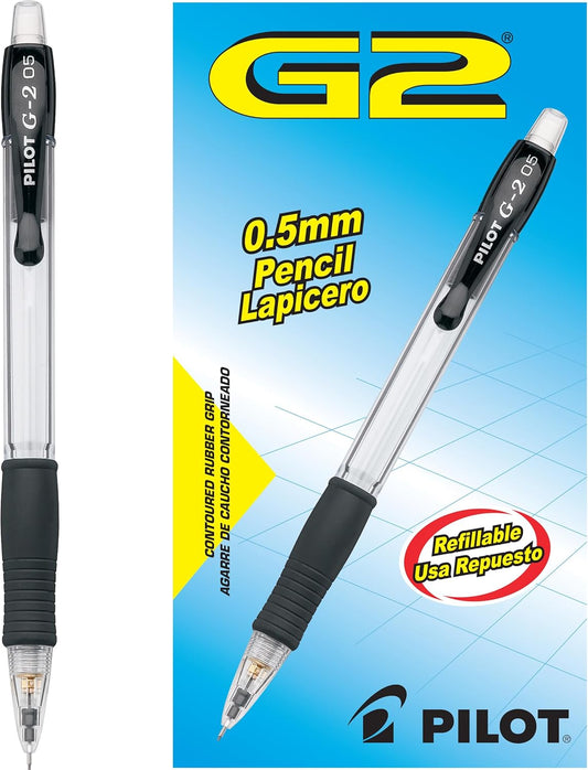 Pilot G2 Mechanical Pencils, 0.5mm HB Lead, Black/Clear Barrels, Dozen Box (51014)