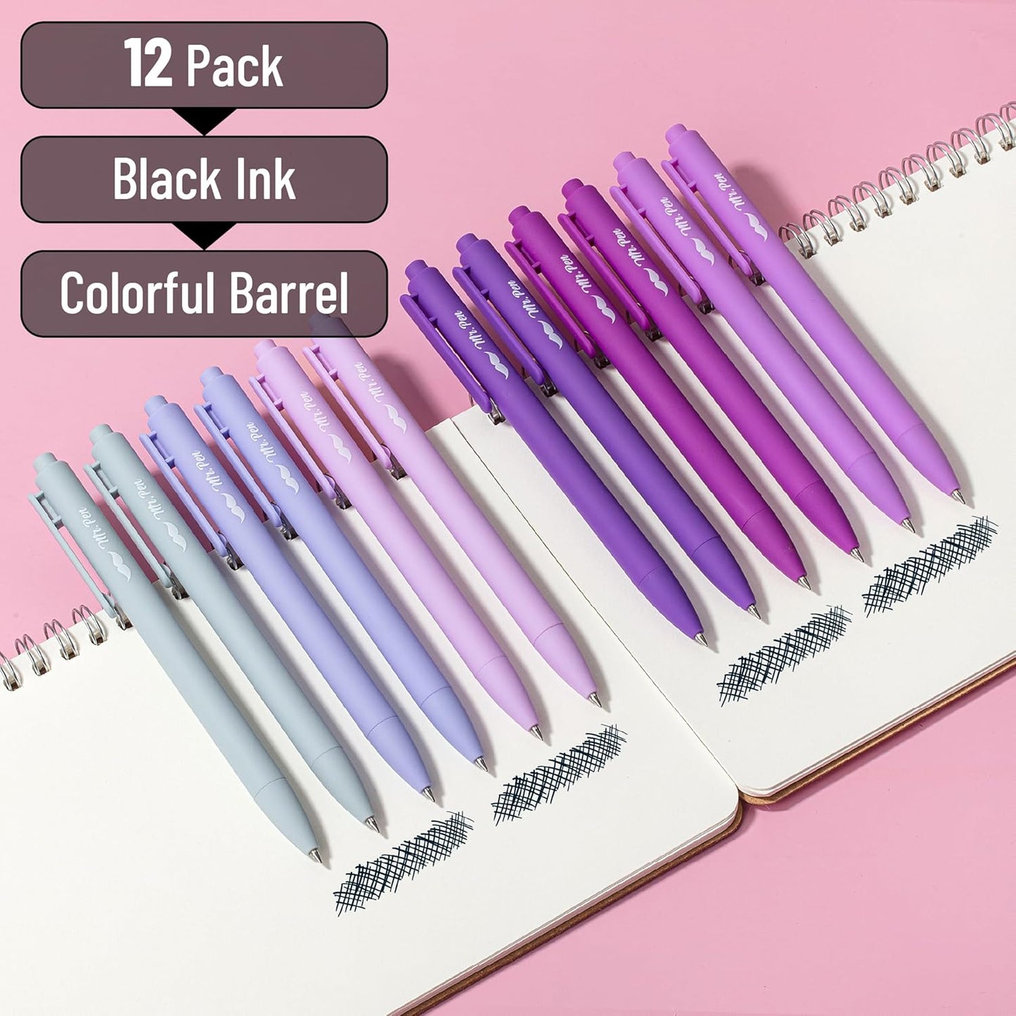 Mr. Pen- Retractable Gel Pens, 12 Pack, Colorful Ink, Fine Point 0.7mm, Fast Dry, Smooth Writing, Cute Pens for Drawing, Writing Planner and School Supplies