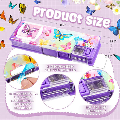 Henoyso Multifunctional Pencil Box for Girls Butterfly Pencil Case with Calculator and Sharpener Cool Cute Pencilcase School Supplies Essentials Christmas Birthday Gift Present for Kids Teens