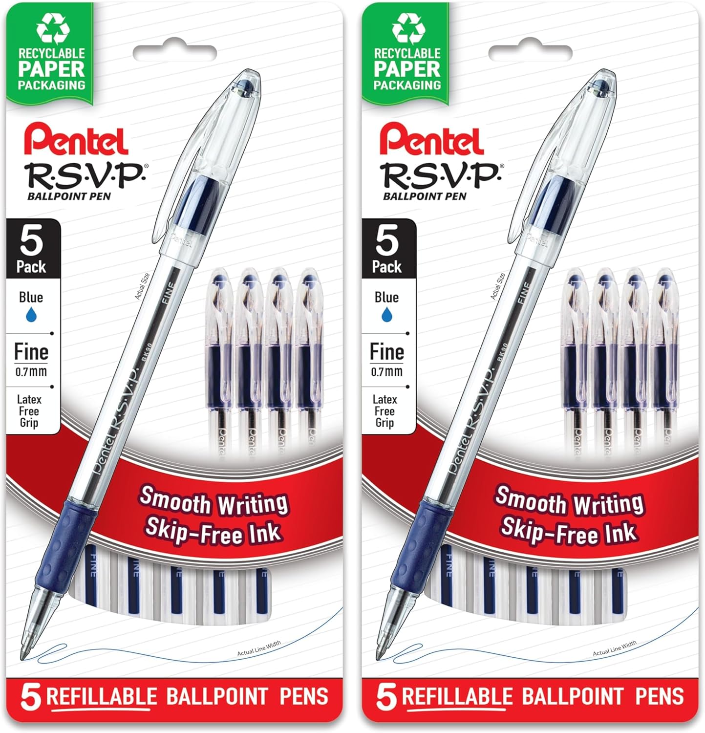Pentel RSVP Ballpoint Pen, (0.7mm), Fine Line, Black Ink, Pack of 5 (BK90PF5A)