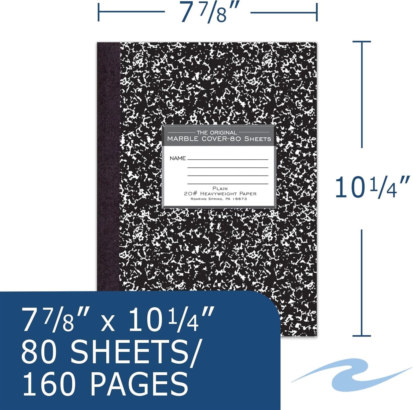 ROARING SPRING Signature Collection Composition Notebook, 6 Books, Hardcover, Unruled 20# Premium Plain Paper, 80 Sheets/160 Pages, 10.25" x 7.88", Made in USA
