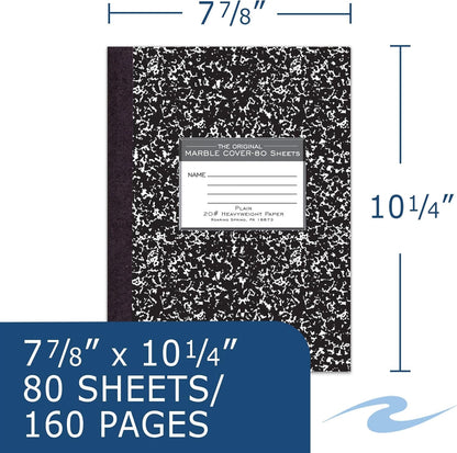ROARING SPRING Signature Collection Composition Notebook, 6 Books, Hardcover, Unruled 20# Premium Plain Paper, 80 Sheets/160 Pages, 10.25" x 7.88", Made in USA