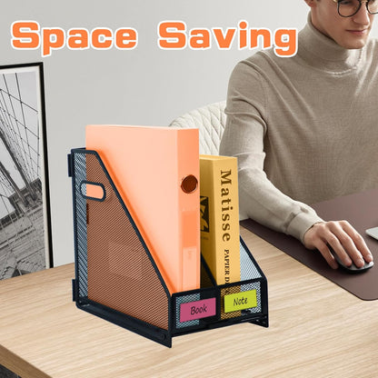 Magazine file holder for desk with 5 Vertical Compartments Folder Storage Binder Organizer for Office Home School Organization, Black