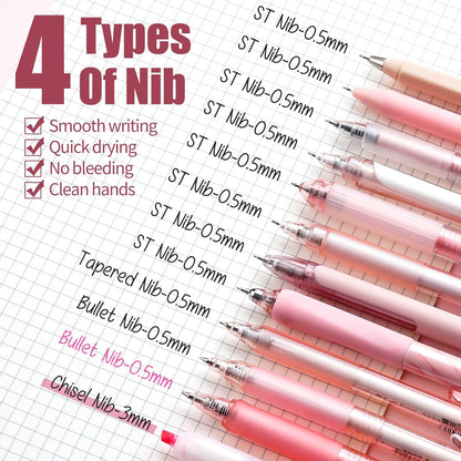 Four Candies Rose Series Gel Pens, Cute Writing Pens with Black & Pink Ink, 0.5 mm Smooth Fine Point, School Office Supplies Girly Stationery Aesthetic Desk Accessories for Women, Set of 12