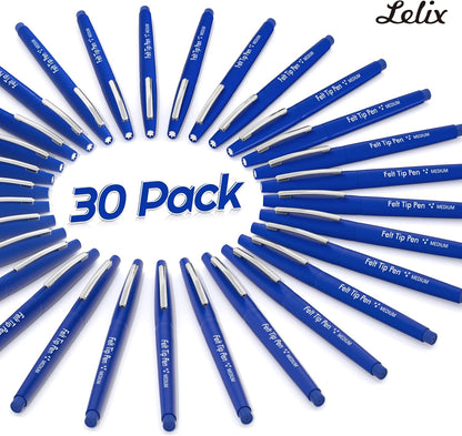 Lelix Felt Tip Pens, 30 Black Pack, 0.7mm Medium Point, Felt Tip Markers Pens for Journaling, Writing, Note Taking, Planner, Perfect for School Office and Art Supplies