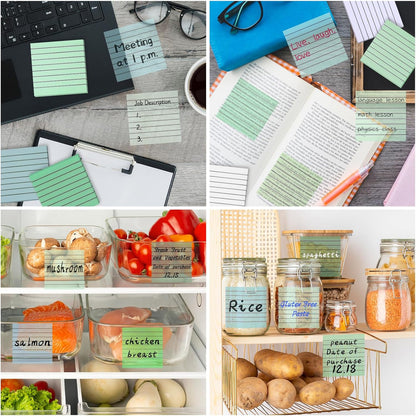 3x3 Inch Transparent Sticky Notes 300 Sheets, Clear Translucent Lined Self-Adhesive Memo Repositionable Reminder Pad for Office, College Students, Planners, Journals, School Supplies (Purple)