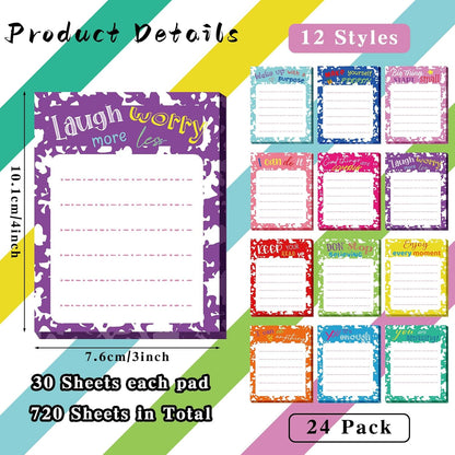 Yinder 24 Pack Inspirational Sticky Notes Motivational Notepads Appreciation Sticky Notes Funny Memo Pads Positive Note Bulk 3 x 4 Gift for Women Nurse Teacher Office Supplies(Black,Inspirational)