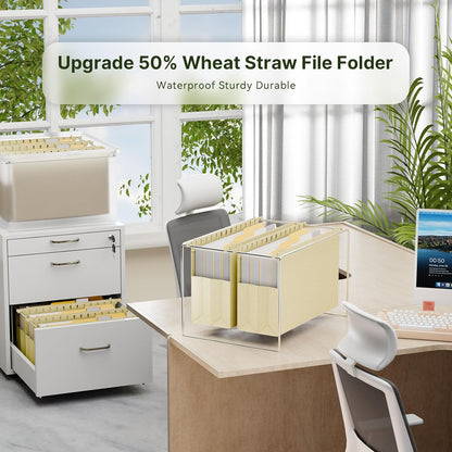 XINGIA Wheat Straw Reinforced Hanging File Folders Legal Size,4 Inch Expansion File Organizer,6 Pack Extra Capacity File Cabinet Folders for Bulky Files,Medical Charts,Filing Folders Hanging with Tabs