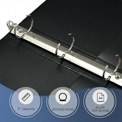 2-inch 3 Ring Binder with 2 Interior Pockets, Heavy Duty 2" Round Ring Binder Holds 450 Sheets of US Letter Size 8.5'' x 11'' Paper for Office/Home/School (White,6-Pack)