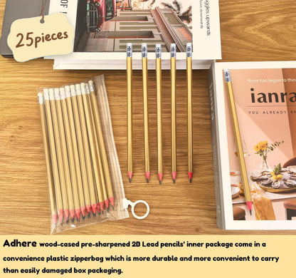 Adhere 25pcs Woodcase Pencils with Eraser Premium Pre-Sharpened Hexagon Graphite 2B pencils ideal for home, office writing including a Free Sharpener(Pink・25pcs)