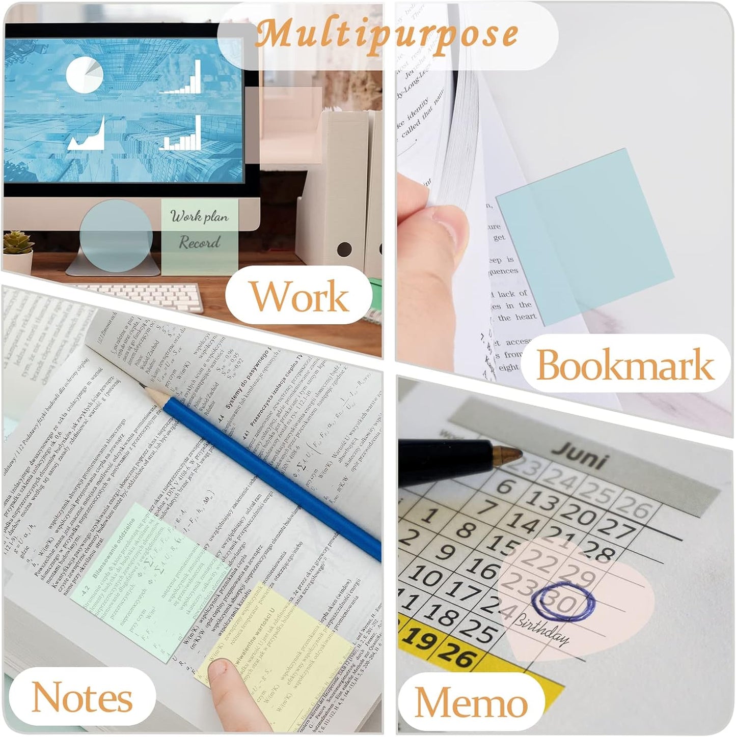 BAYTORY 700 Sheets Transparent Sticky Notes, Clear Waterproof 3 x 3 inch See Through Memo Pad, Self-Adhesive Translucent Writable Index Tabs for Annotating Books, Office & School Study Supplies