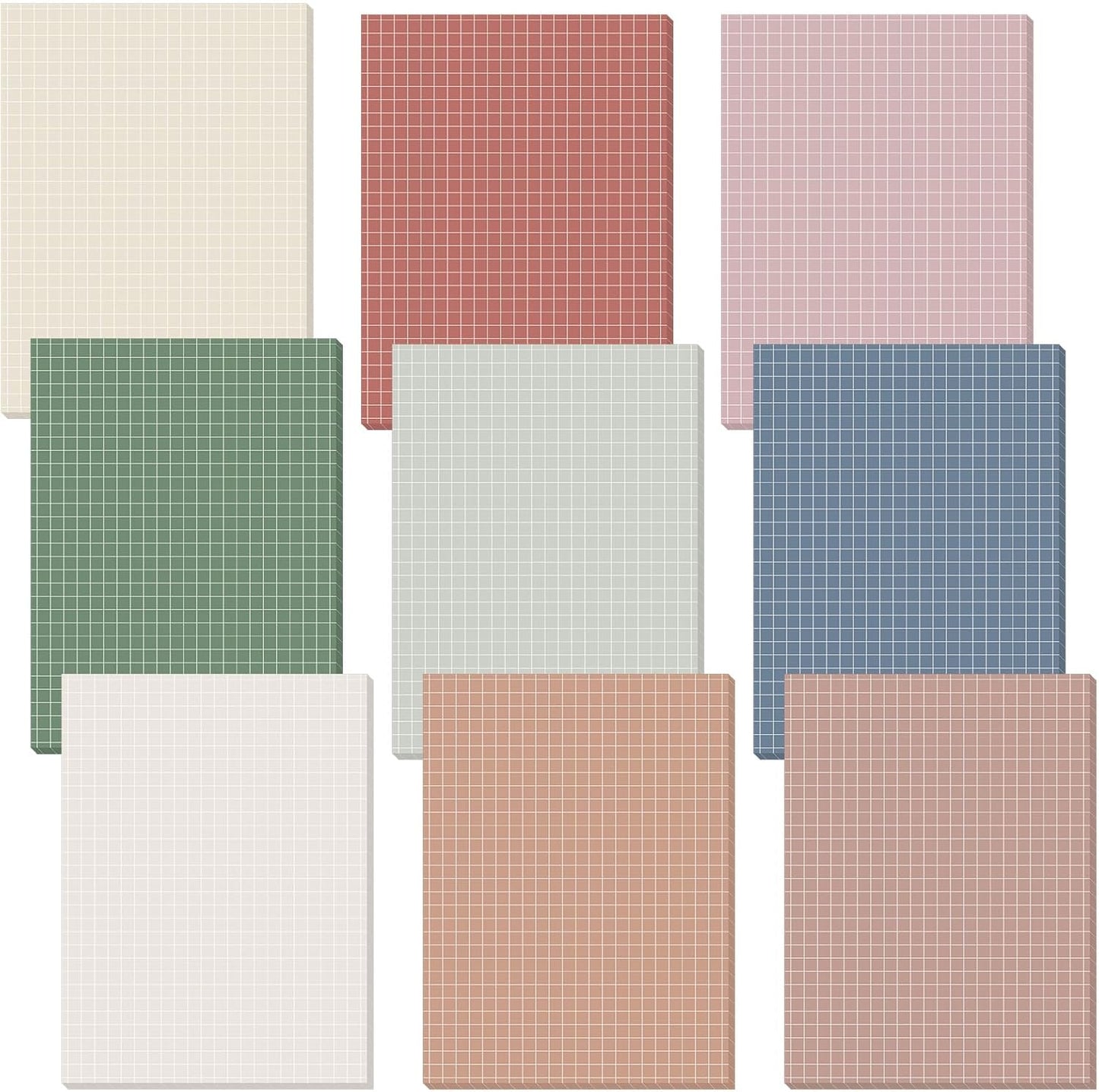 Jecery 9 Pack 4 x 6 Inch Grid Sticky Notes Self Adhesive Memo Pad Cute Graph Paper Self Stick Note Pads with Grid Lines for Gifts Office Supplies, 270 Sheets(Soft Colors)