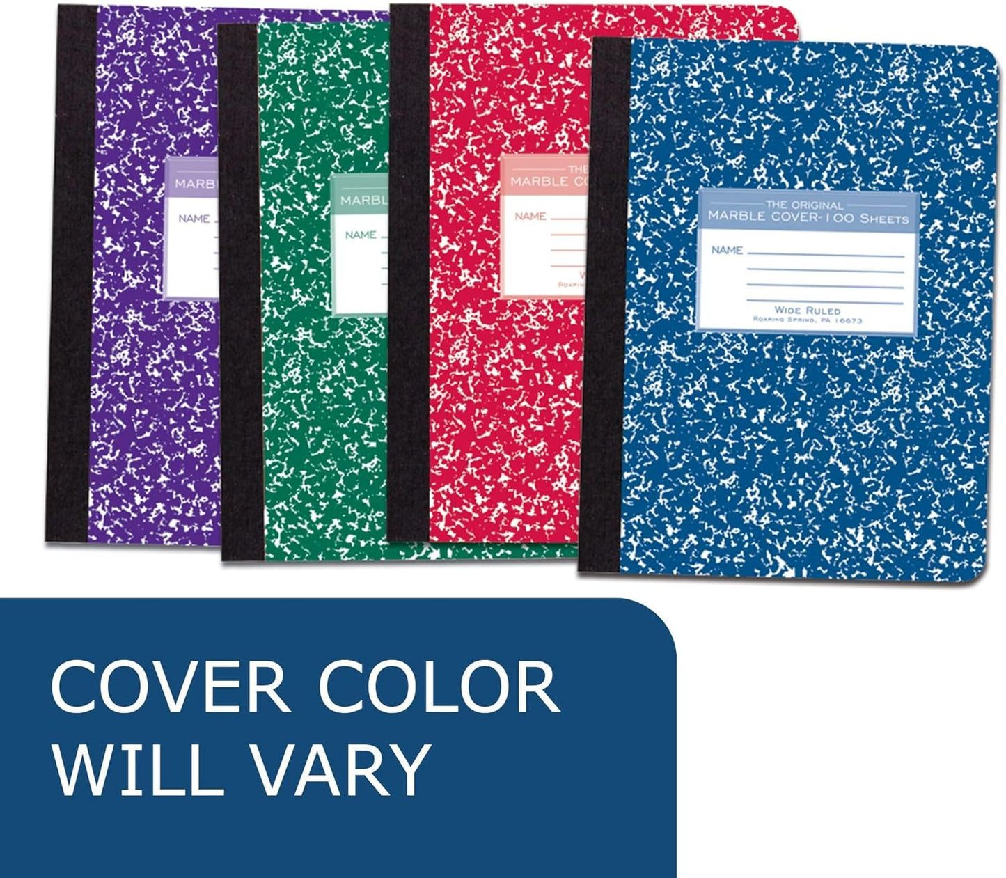 Roaring Spring Hard Cover Composition Notebook, 6 Pack, Assorted Colors Marble Comp Book, 9.75″ x 7.5″, Wide-Ruled with Margin, 100 Sheets (200 Pages)
