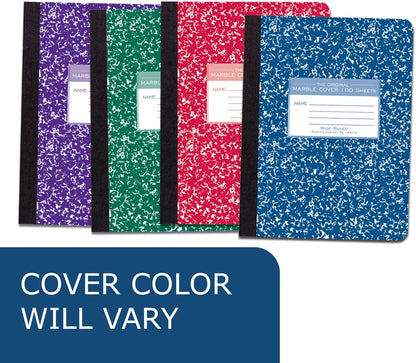 Roaring Spring Hard Cover Composition Notebook, 6 Pack, Assorted Colors Marble Comp Book, 9.75″ x 7.5″, Wide-Ruled with Margin, 100 Sheets (200 Pages)