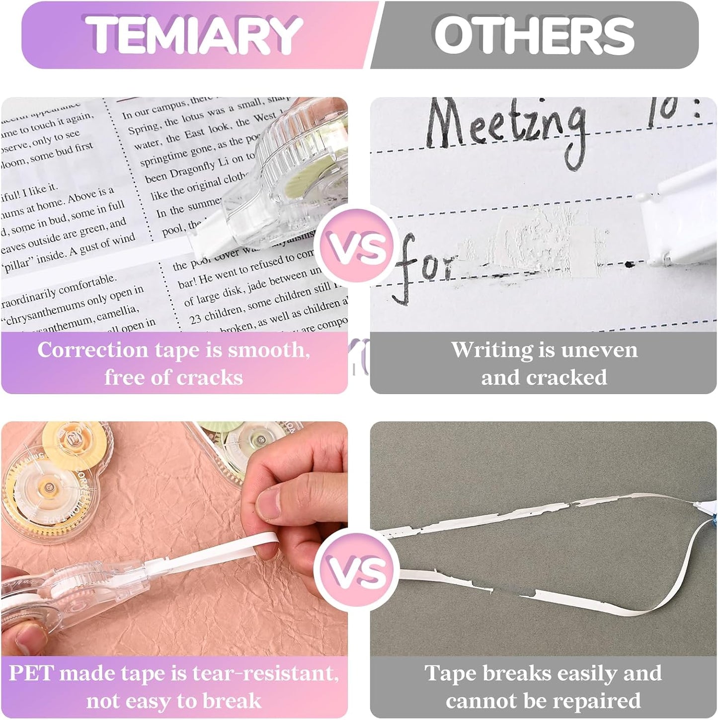 Temiary 6 Pcs Correction Tapes for Instant Corrections, Easy To Use White Smooth Pull Out Tape, Aesthetic Correction Tape for School Office (Macaron)