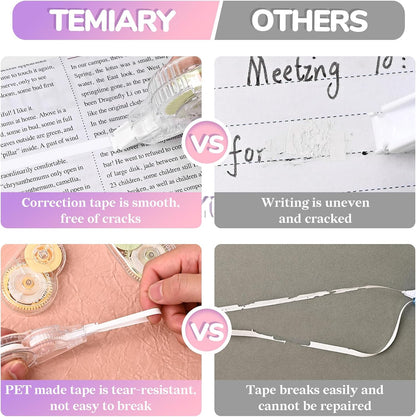 Temiary 6 Pcs Correction Tapes for Instant Corrections, Easy To Use White Smooth Pull Out Tape, Aesthetic Correction Tape for School Office (Macaron)