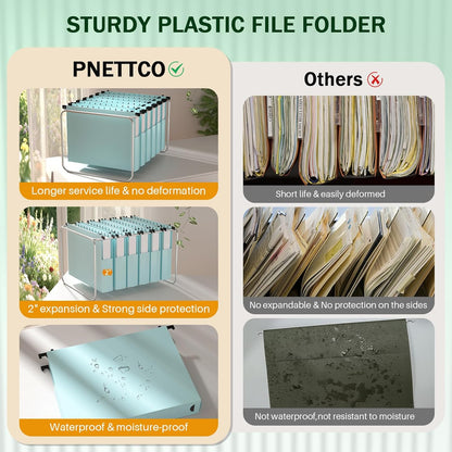 12 Pack Hanging File Folders, Blue Hanging File Folders, Plastic File Folder Hanging with Tabs, Filing Cabinet Folders Organizer Letter Size Paper Storage - Home Schoool Office Supplies