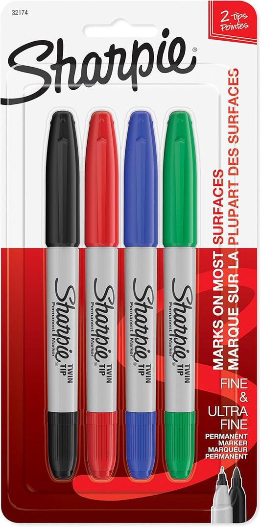 Sharpie 32174PP Twin Tip Permanent Markers Fine and Ultra Fine Assorted Colors 4 Count