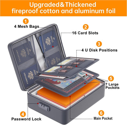 DocSafe 5200°F Document Organizer with Lock, Upgraded Heat Insulated Fireproof＆Water-Resistant Box 8 Layers File Organizer, Portable Home Travel Safe Storage for Important Documents and More