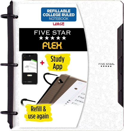 Five Star Flex Refillable Notebook + Study App 1 Inch O-Rings Binder with Pockets Tabs and Dividers, 220 Sheet Capacity, Includes 60 Sheets 8.5" x 11" College Ruled Paper, Prom Pink (293280R)