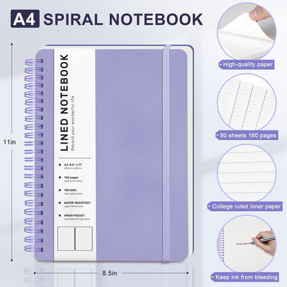 Lined Spiral Journal Notebook, A5 Hardcover Leather Notebook for Work, 5.7''×8.2'', 100GSM Thick Paper Spiral Bound Journaling Notebooks for Women & Men Office School Note Taking Business, Black