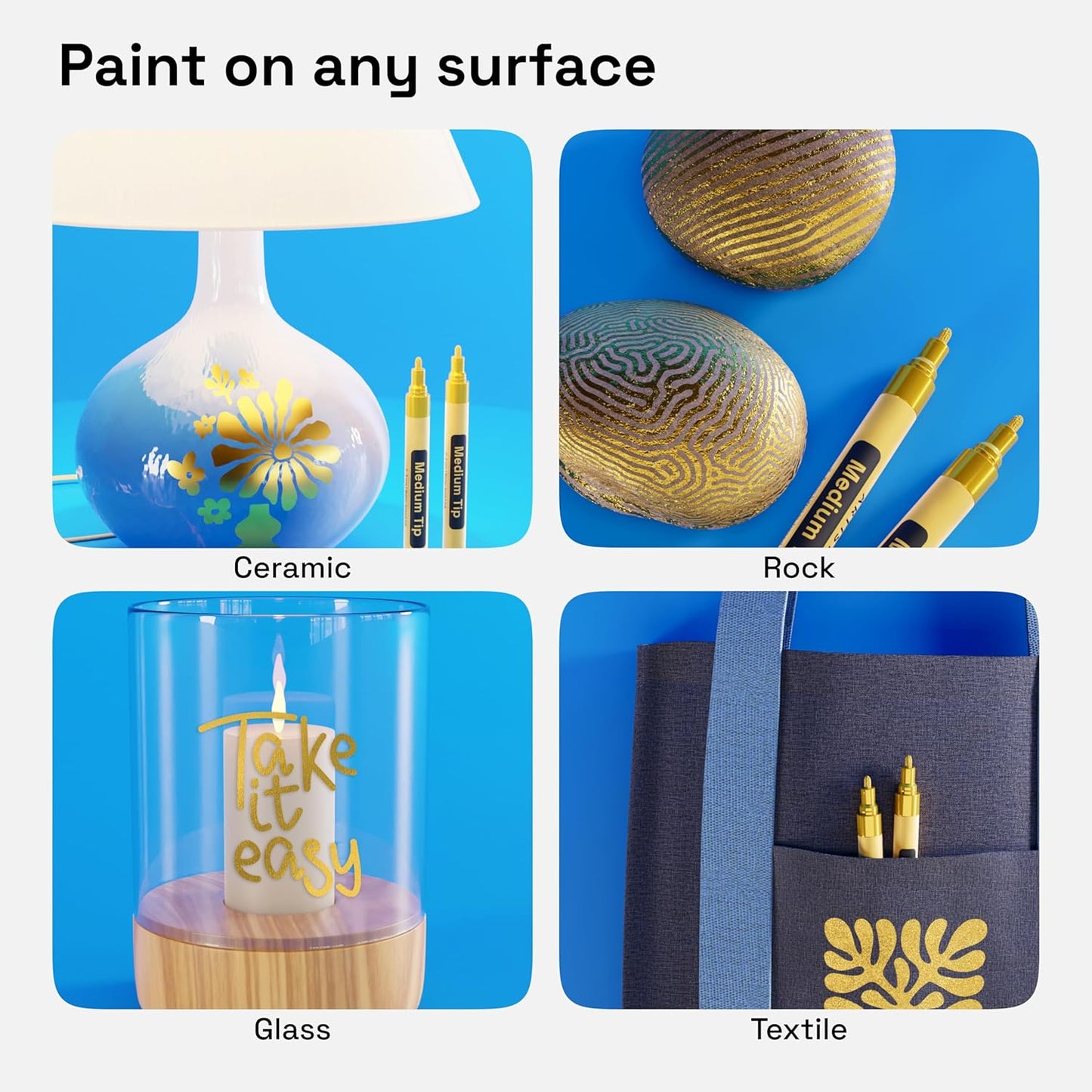 ARTISTRO 2 Gold Acrylic Paint Markers - 0.7mm Extra Fine-Tip Metallic Paint Pens - Perfect for Crafting, Art Projects, & More