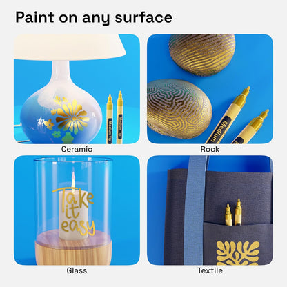 ARTISTRO 2 Gold Acrylic Paint Markers - 0.7mm Extra Fine-Tip Metallic Paint Pens - Perfect for Crafting, Art Projects, & More