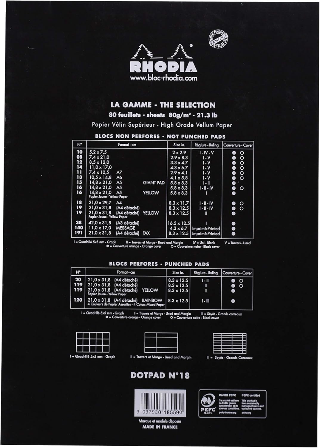 Rhodia Notepad, No18 A4, Lined - White, 8 1/4"" x 11 3/4""" (18601C)