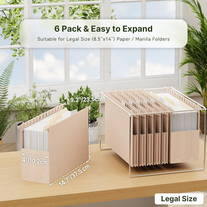 XINGIA Wheat Straw Reinforced Hanging File Folders Legal Size,4 Inch Expansion File Organizer,6 Pack Extra Capacity File Cabinet Folders for Bulky Files,Medical Charts,Filing Folders Hanging with Tabs