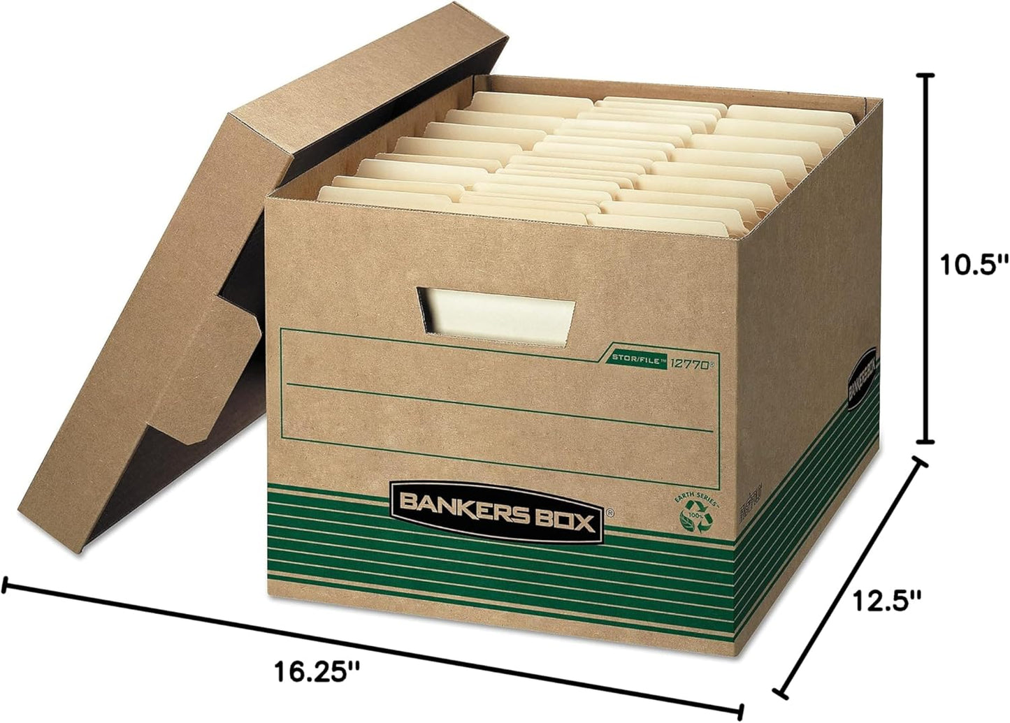 Bankers Box 12-Pack 100% Recycled Medium Duty File Storage Boxes with Lids, FastFold Assembly, Letter/Legal, STOR/FILE, (12770)