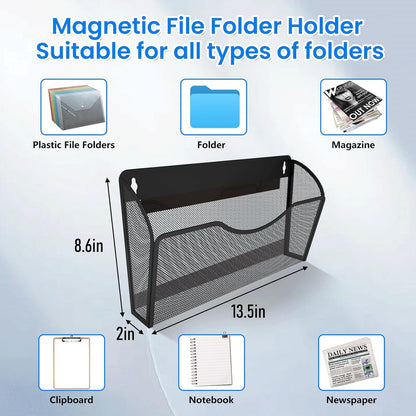 Magnetic File Holder 3PCS Wall File Folder Organizer, No Drilling Hanging Magazine Rack for Refrigerator, Document Paper Mail Folder Holders Office File Magnetic Organizer (Black)