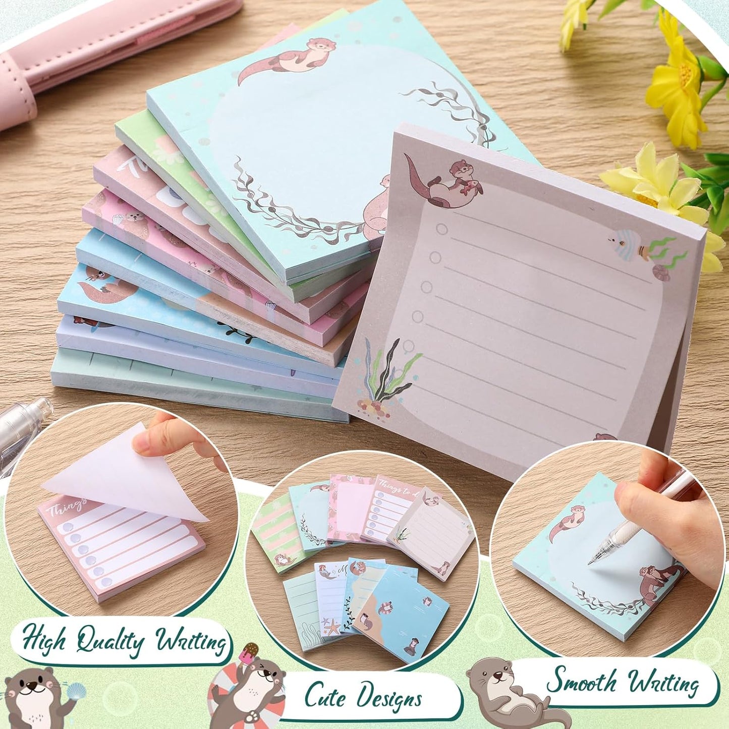 9 Pads Wildflower Sticky Notes 3x3 Inch Cute Self Stick Notepads Notes Adhesive Memo Pad Office Decor Gifts for Students School Teacher Meeting Office Supplies