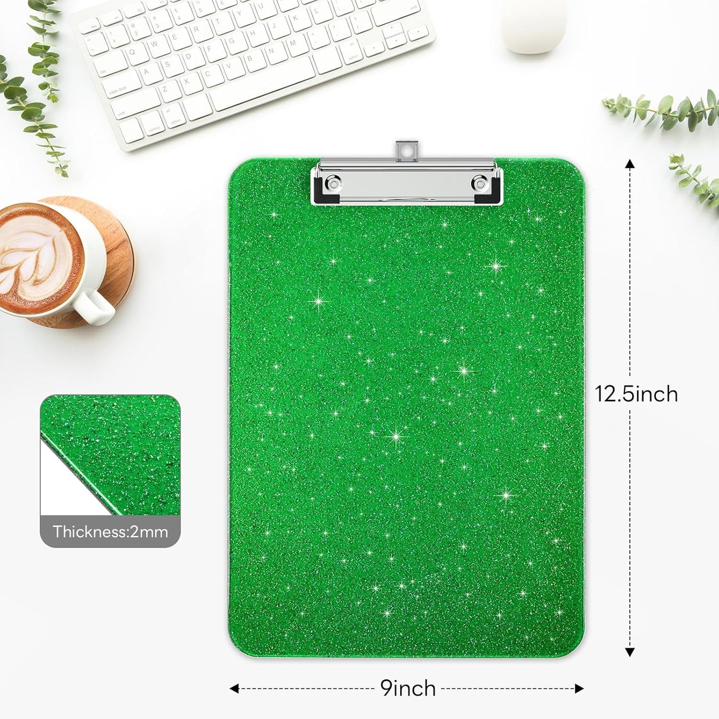A4 Plastic Glitter Clipboard, Sparkly Pink 12.5 x 9 Letter Size for Classroom, Students, Teacher, Nurse, 8.5 x 11 Clip Board with Low Profile Clip, Office & School Supplies
