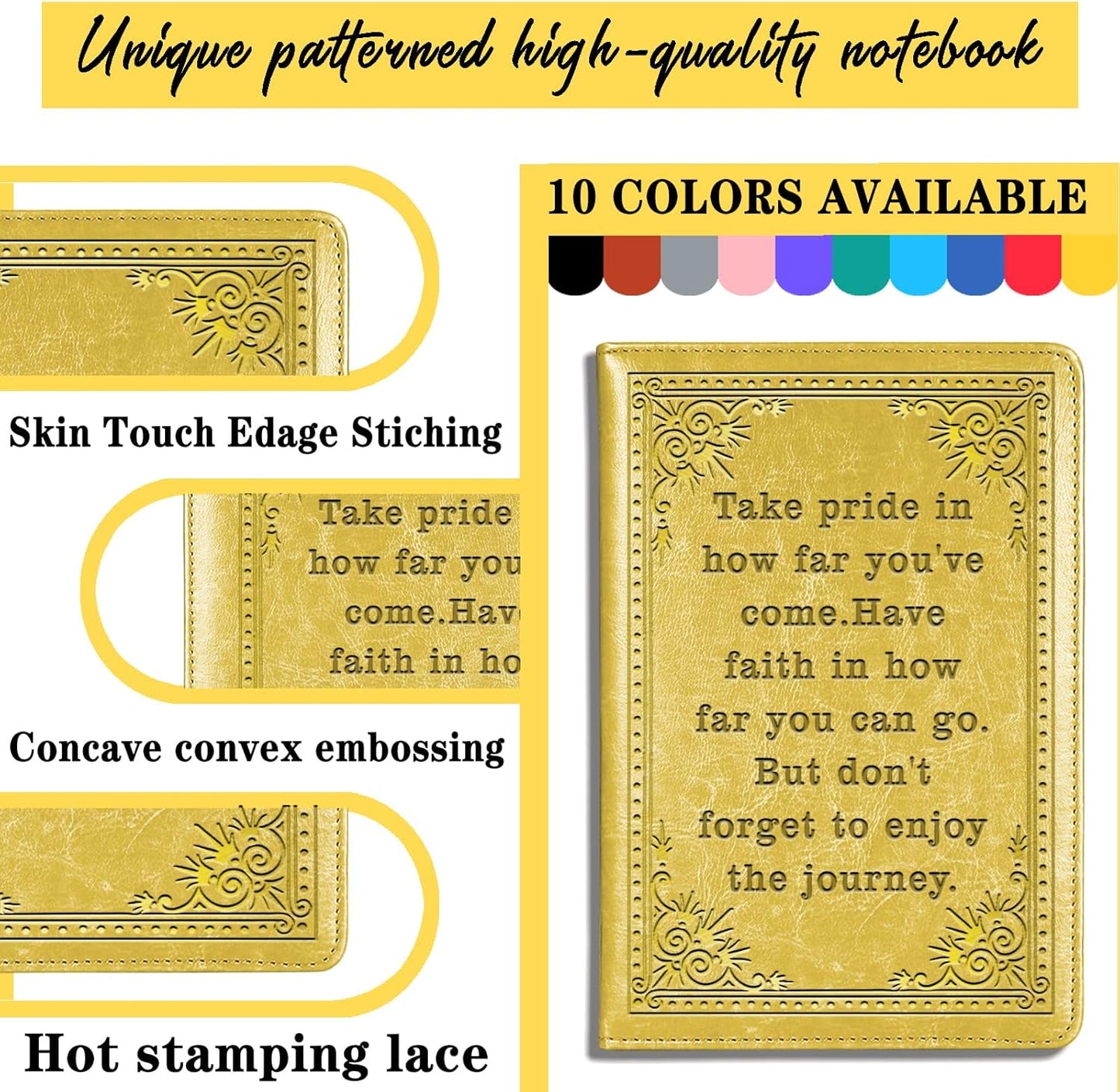 Inspirational Gift Appreciate Lined Journal Notebook Graduation Gift Take Pride In How Far You've Come Writing Notebook Encouragement Gift,1 Pack (Yellow),(Take pride-Yellow)