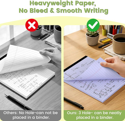 Legal Pads 8.5x11, White Notepads 8.5x11, Wide Ruled Lined with 3 Hole Punch, Loose Leaf Notebook Paper for 3 Ring Binders, 3 Pack, 30 Sheets/Pack, Perforate for School, Office, Home