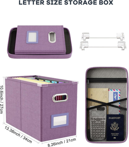 Oterri File Organizer Box with Lid, Hanging Filing File Box with Mesh Pocket, Document Organizer Box for Letter Files, Portable Storage Box with Smooth Sliding Rail for Office&Home (1 PCS, Beige)