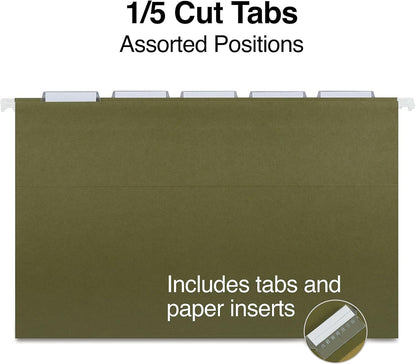Staples Hanging File Folders, Legal Size, 5‑Tab, Standard Green, Durable Construction – 100/Carton