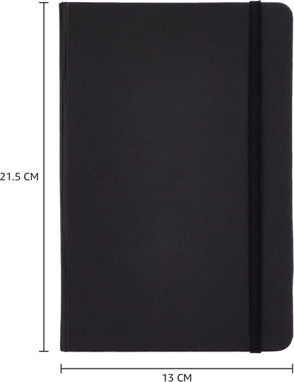 Amazon Basics Classic Lined Writing Notebook for Note Taking and Journaling, Hardcover with Elastic Closure, 240 Pages, 5" x 8.25", Black
