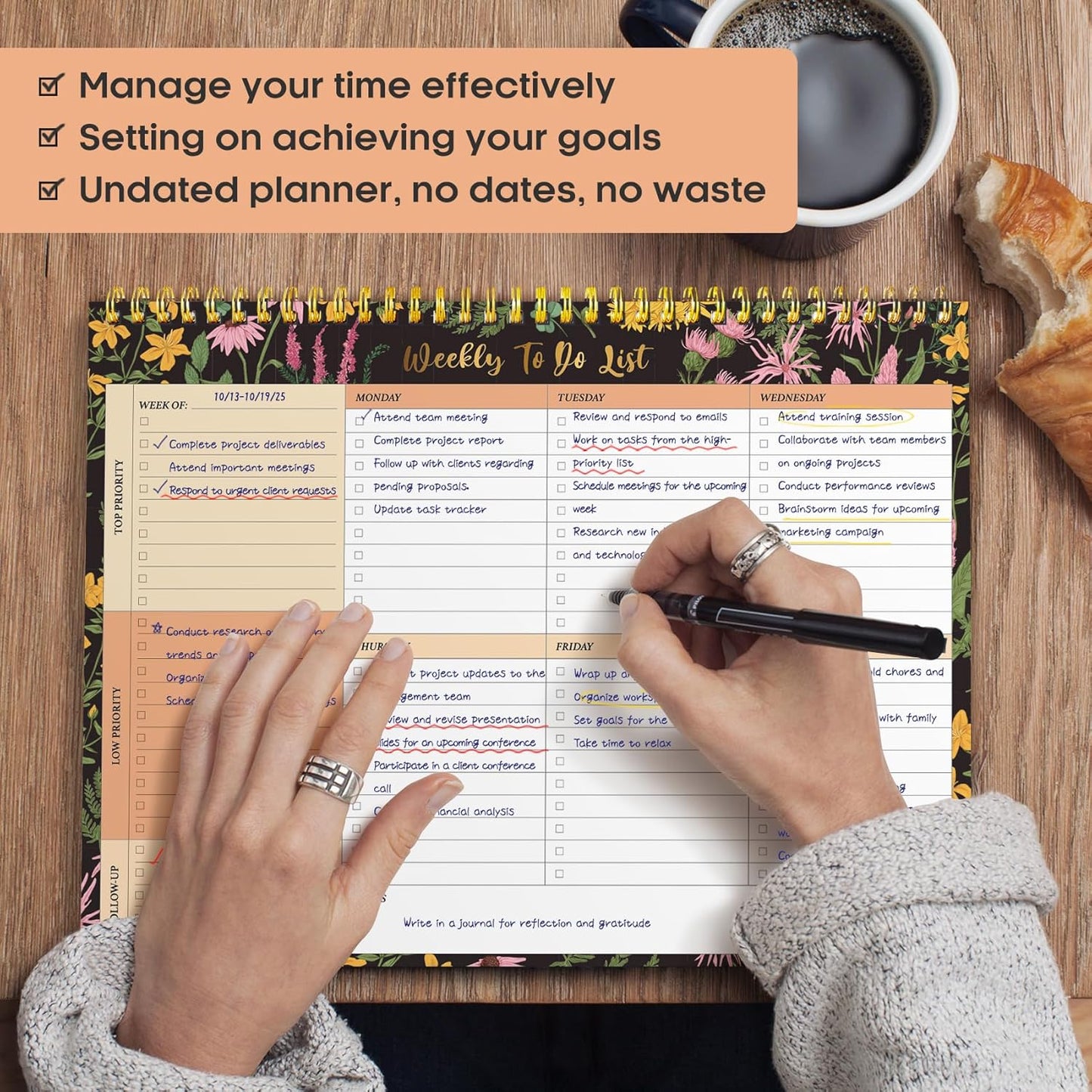 Taja Weekly To Do List Notepad with 52 Undated Sheets（8.5"×11"）- Weekly Desk Planner for Women & Man, Work and Home -1 Pack Violet Dream