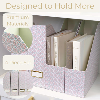 BLU MONACO | Cardboard Magazine File Holder Set of 4 | Vertical Magazine File Holder for Desk and Shelves | Standing File Holder for Classroom School Paper Storage