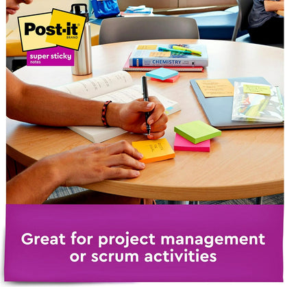 Post-it Super Sticky Notes, 3x3 in, 6 Pads, 2X The Sticking Power, Energy Boost Collection, Bright Colors (Orange, Pink, Blue, Green),Recyclable (654-6SSAU)