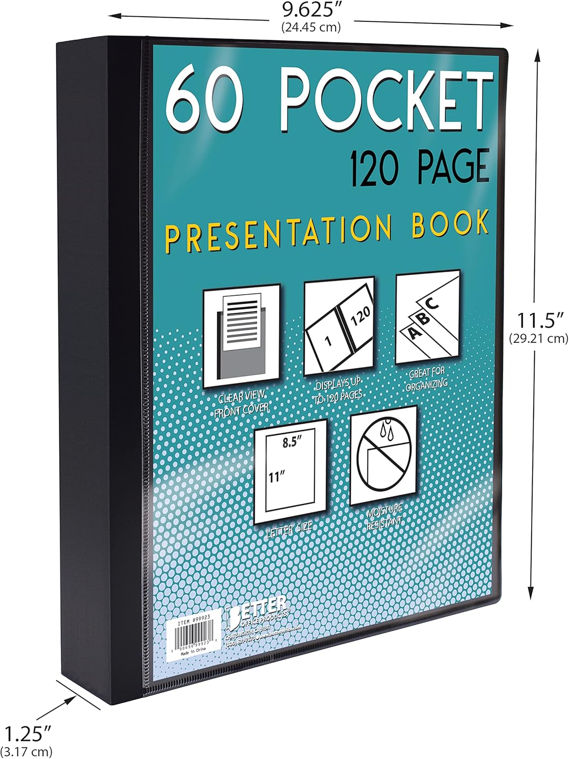 Better Office Products 60 Pocket Bound Black Presentation Book, with Clear View Front Cover, 120 Sheet Protector Pages, 8.5" x 11" Sheets, Art Portfolio, Durable Poly Covers, Letter Size
