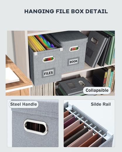 Oterri File Organizer Box with Lid, Hanging Filing File Box with Mesh Pocket, Document Organizer Box for Letter Files, Portable Storage Box with Smooth Sliding Rail for Office&Home (1 PCS, Beige)